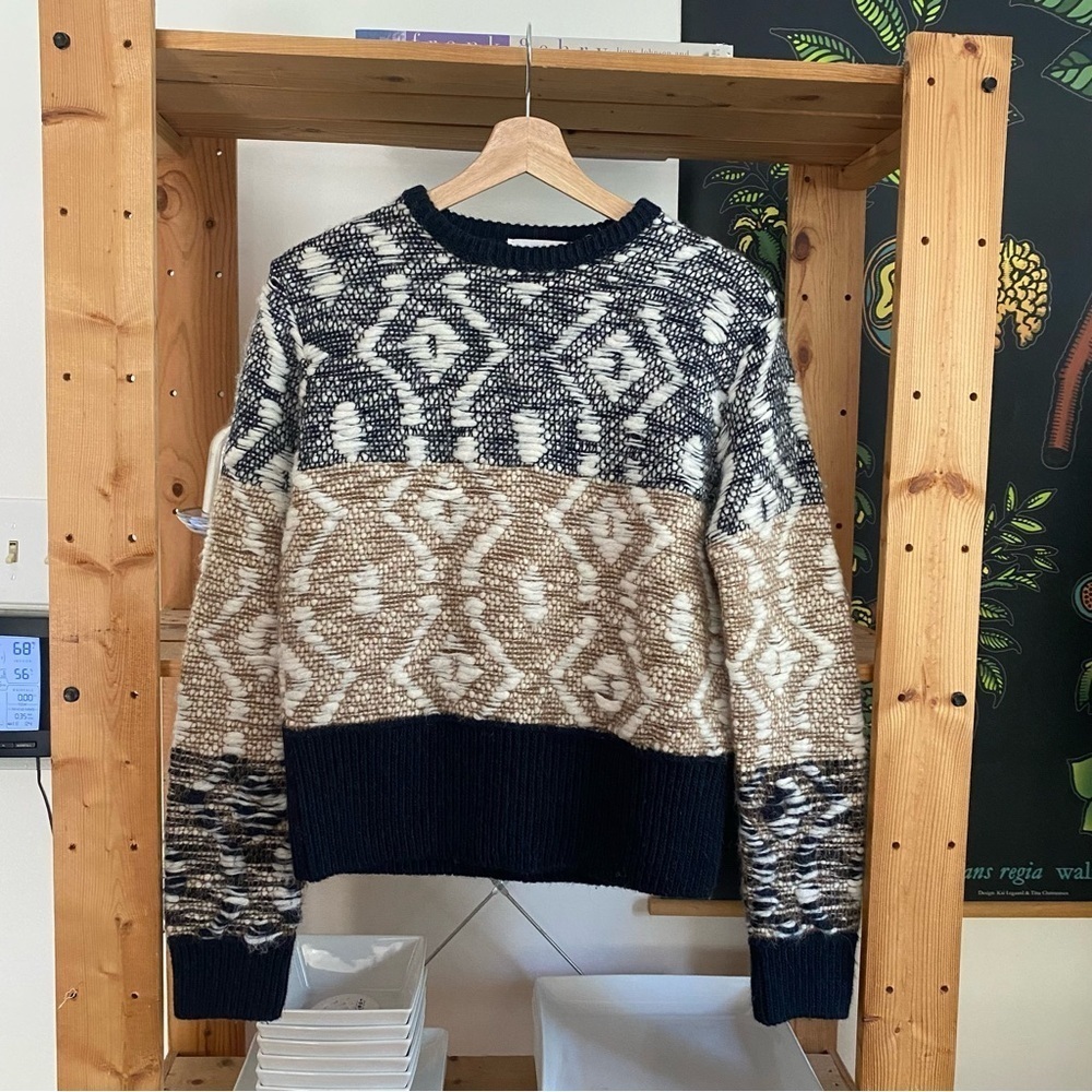Sita Murt Scandinavian Wool Blend Knit Crewneck Sweater Blue Tan White Small - Picture 2 of 16